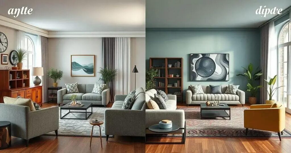 antes e depois decoração sala
