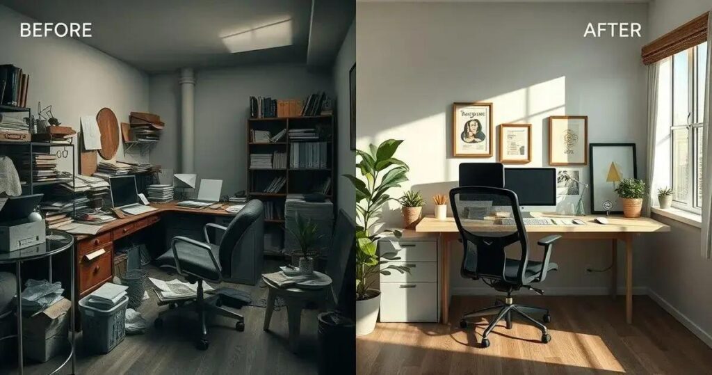 antes e depois home office pequeno