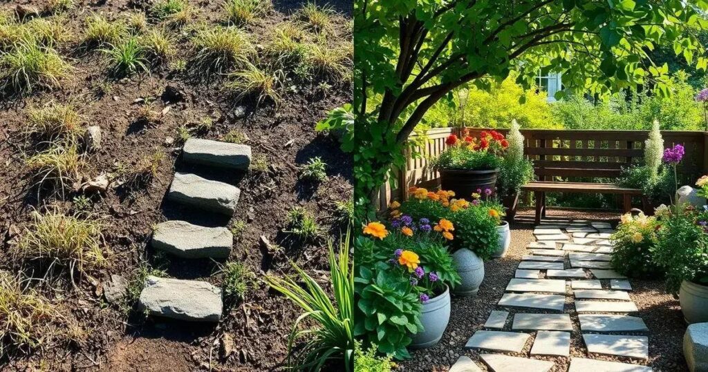 antes e depois jardim pequeno simples