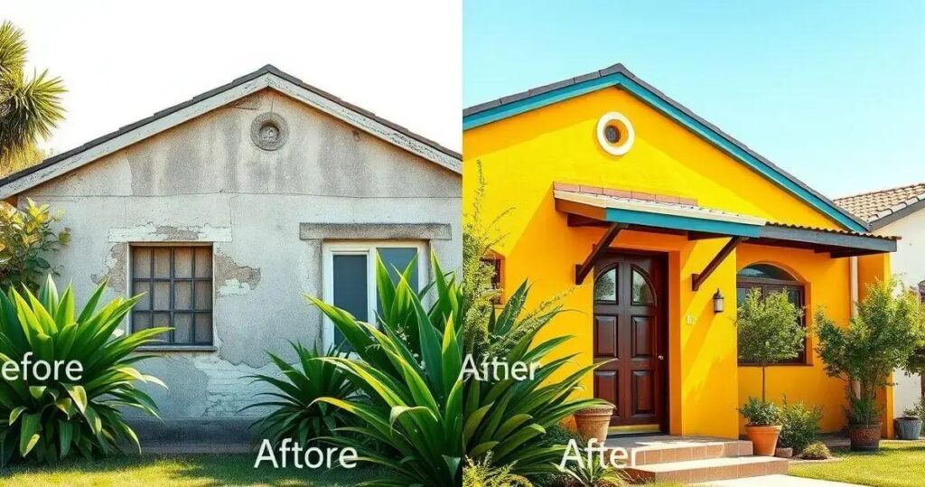antes e depois pintura de fachada simples