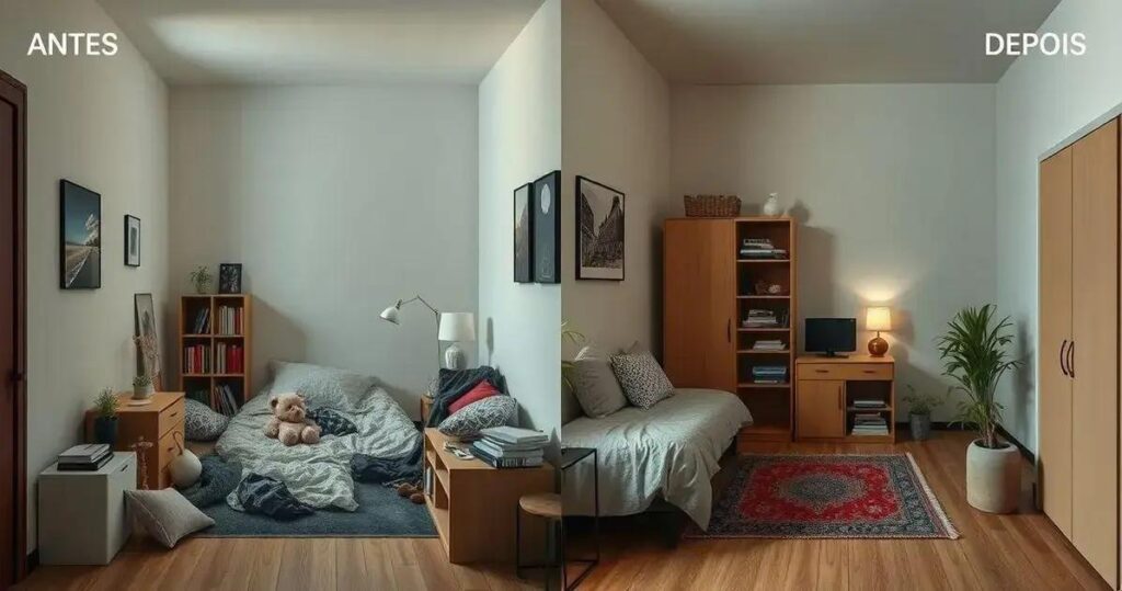 antes e depois quarto de casal pequeno decorado