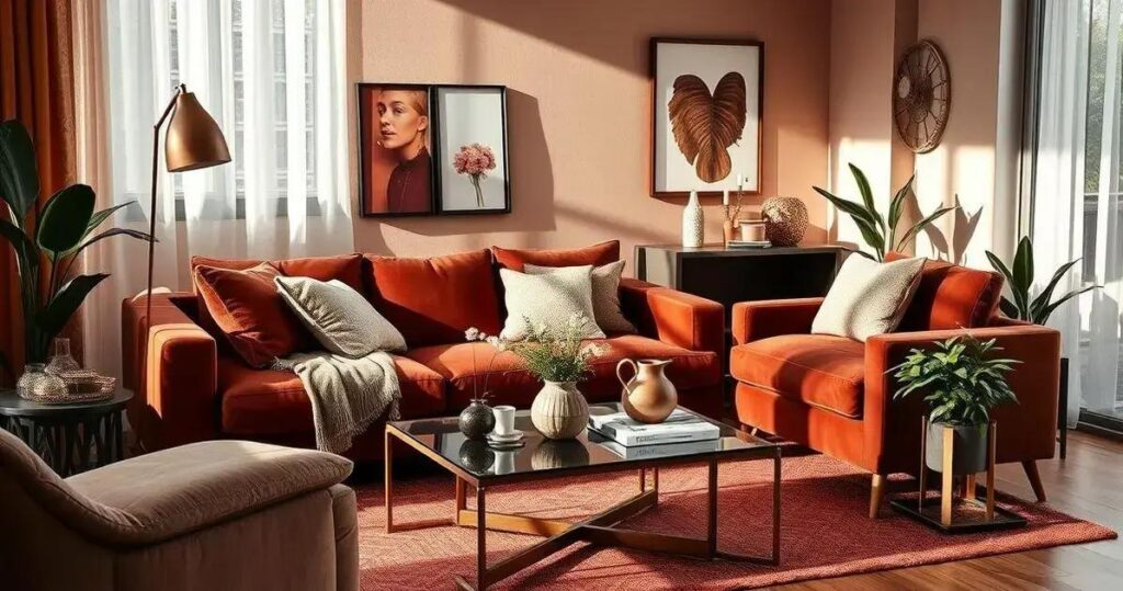 decoração com a cor marsala