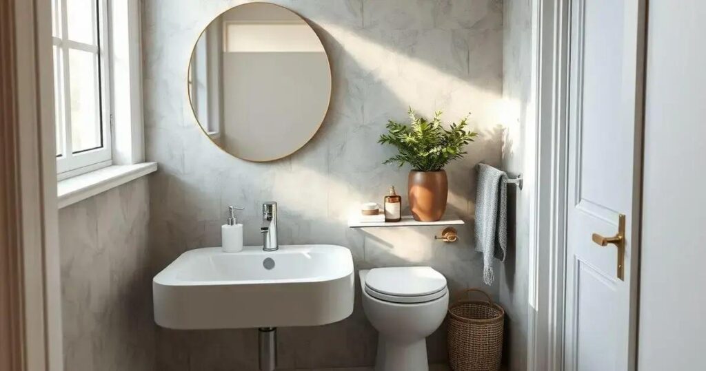 decoração de lavabo pequeno e elegante
