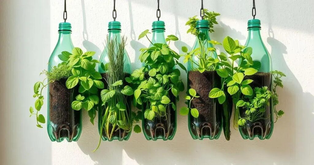 DIY horta vertical com garrafa PET