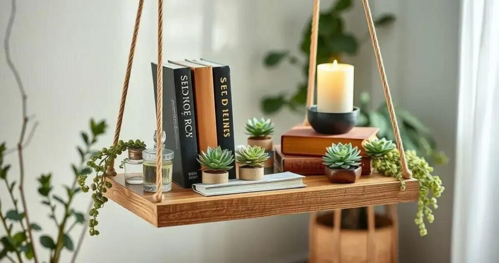 DIY prateleira de corda suspensa