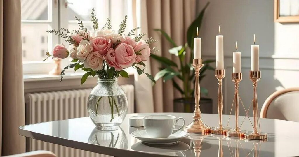 objetos de decoração rose gold