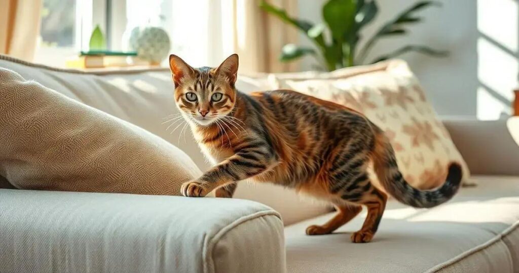 gato arranhando o sofá