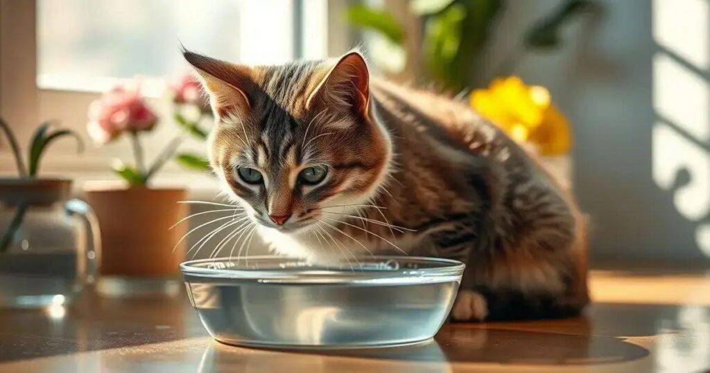 gato bebendo pouca água