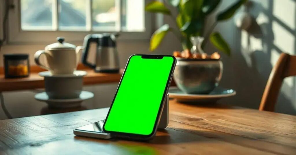 celular com tela verde