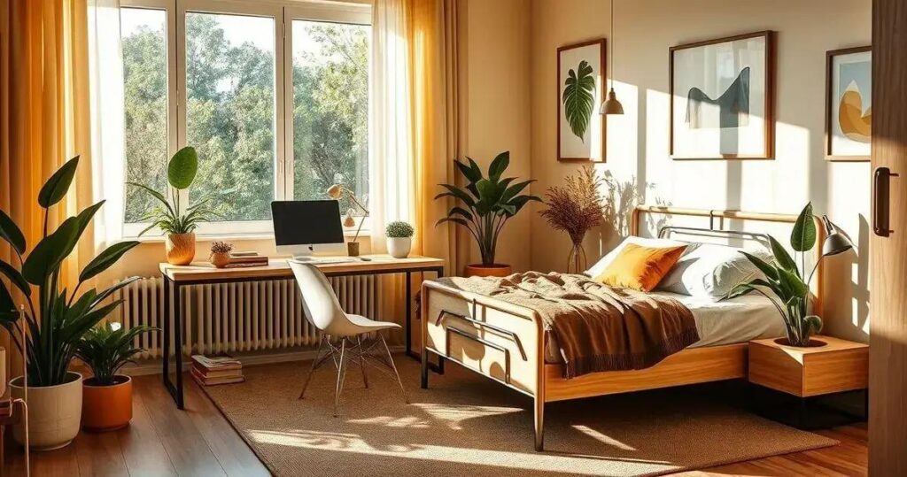 decoração de home office integrado com o quarto